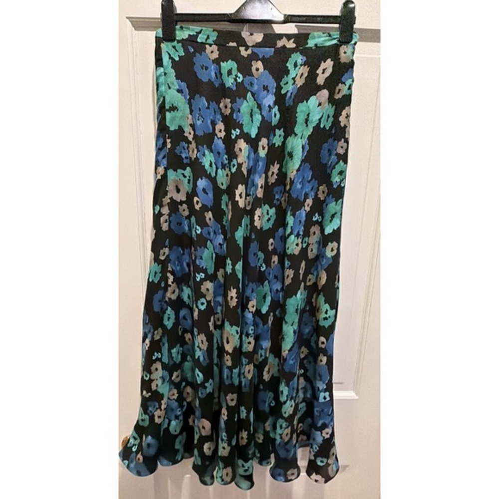 Jones New York Size 8‎ ~100% Silk Black Green Blue Gray Flower Skirt